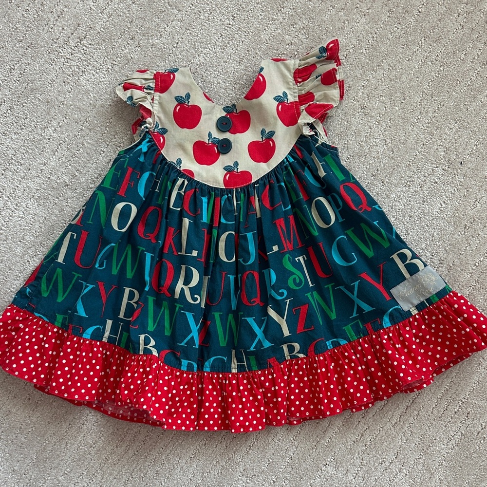 Eleanor Rose Colorful Alphabet Dress with Apple Print
